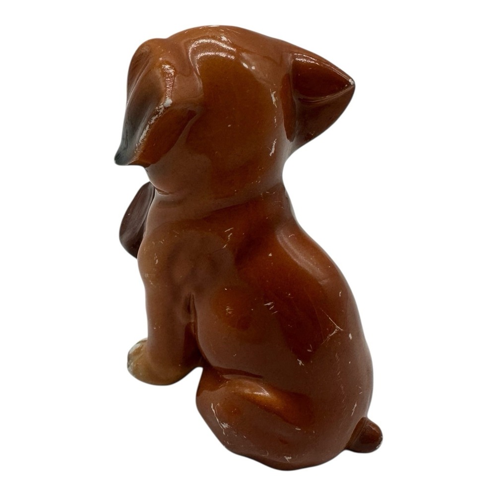Vintage Boxer Dog Figurine Brown Puppy Statue Sitting Holding Shoe Brown Ceramic - Picture 4 of 6